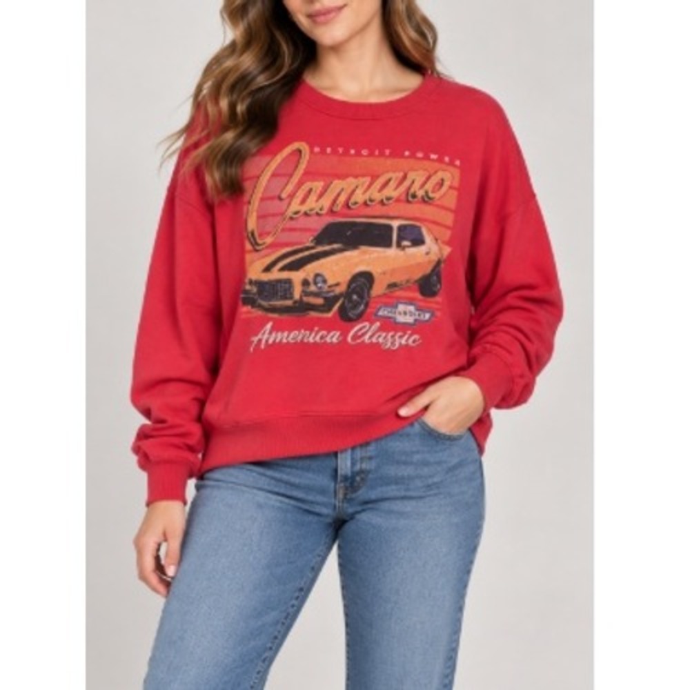 GM Women's Chevrolet Camaro Pink Classic Retro Car Graphic Sweatshirt Size Large